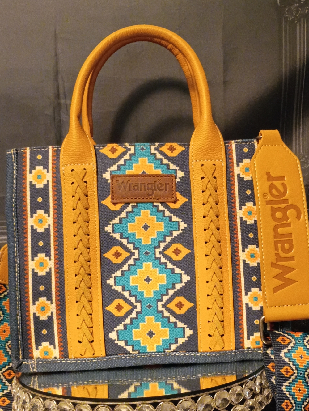 Wrangler Mustard and Turquoise Geometric Pattern Tote
